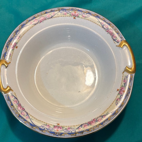 Vintage Floral Bowl with Lid: West End Pottery Gold Accent Decor - Picture 3 of 7